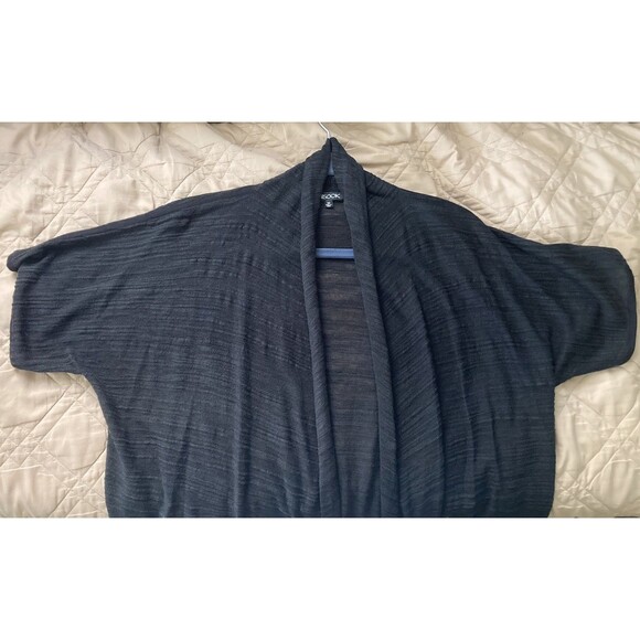 Misook Black Open Front Linen Blend Sheer Cardigan Duster Drape Dolman Sleeve M - Picture 8 of 8